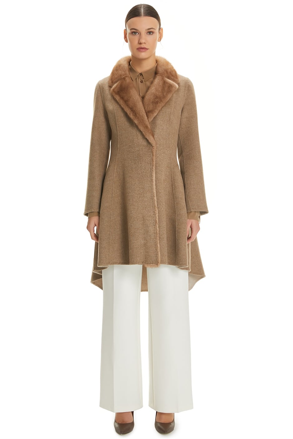 Shaky Women's Loro Piana 100% Wool Fabric Short Coat with Mink trimming