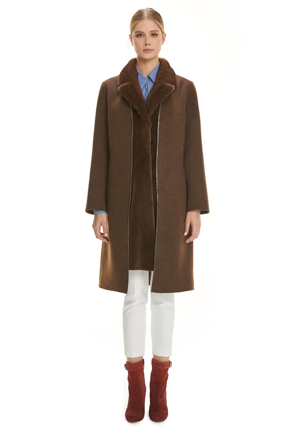 Shaky Women's Loro Piana 100% Wool Fabric Coat and Waistcoat with Mink trimming