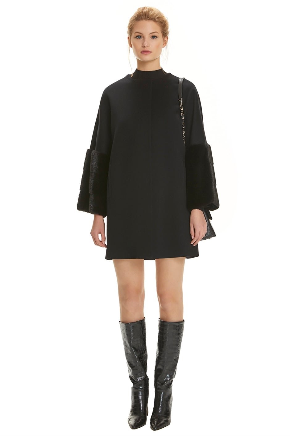 Shaky Women's Loro Piana 90% Wool 10% Cashmere Fabric Short Coat with Mink trimming