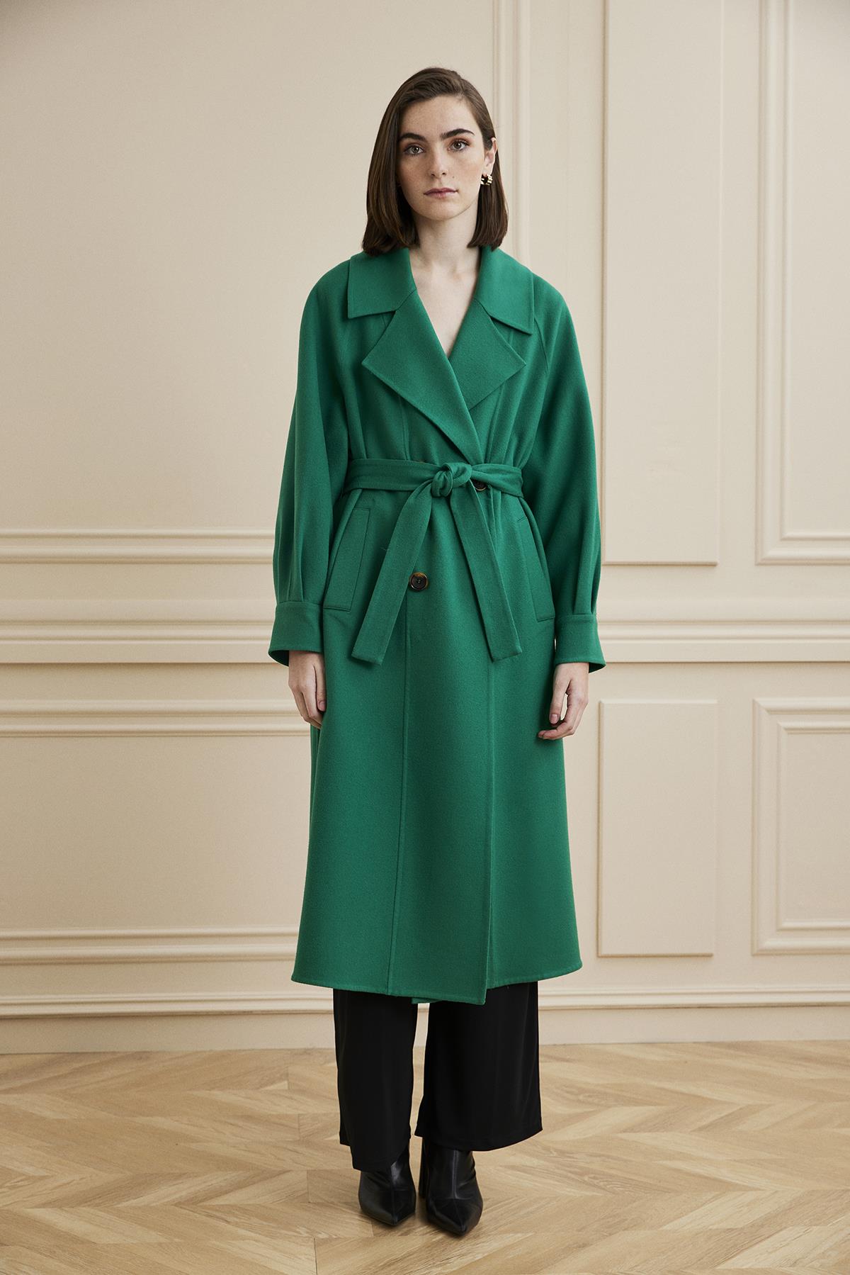 Shaky Women's Loro Piana 93% Wool 7% Cashmere Fabric Coat Khaki Green
