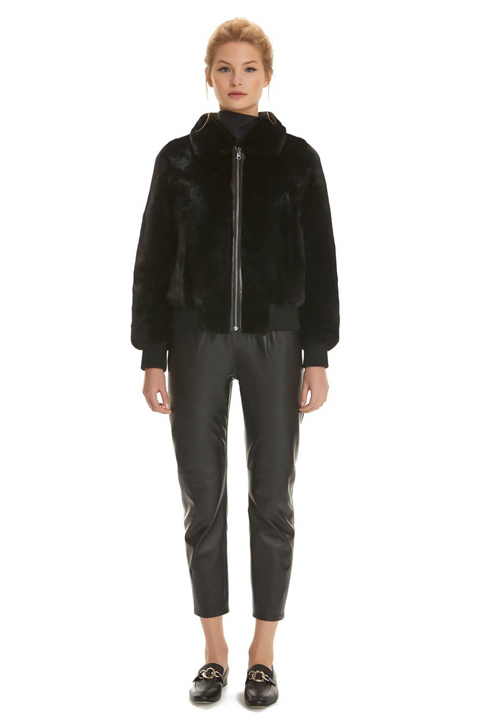 Shaky Women's Mink Fur Jacket with Leather trimming Black