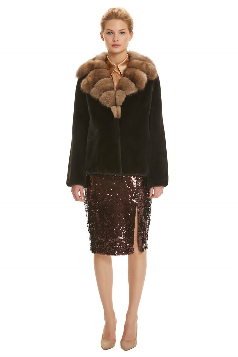 Shaky Women's Mink Fur Jacket with Sable trimming Black