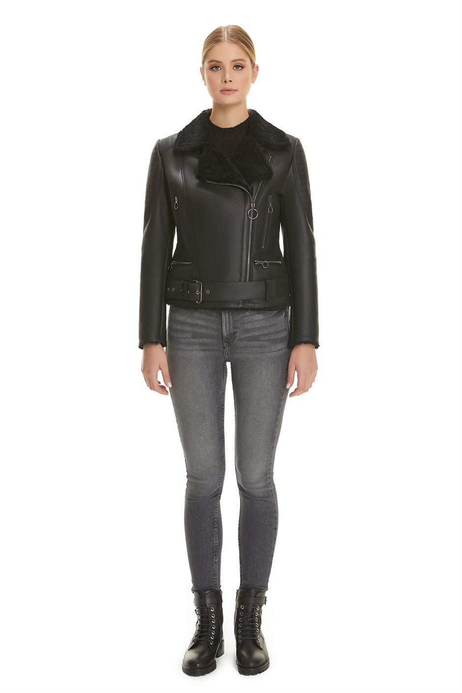 Shaky Women's Shearling Jacket with Leather trimming