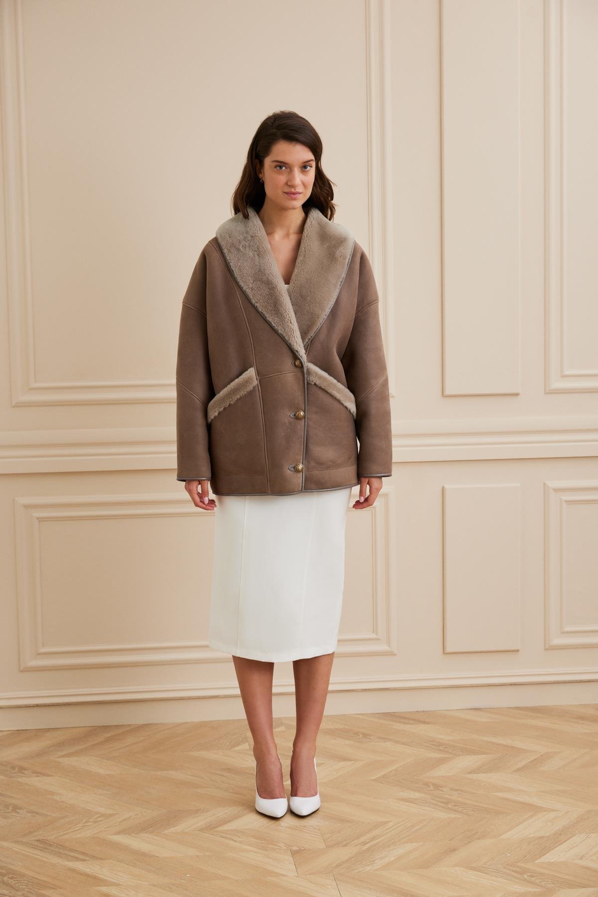 Shaky Women's Shearling Short Coat Mouse