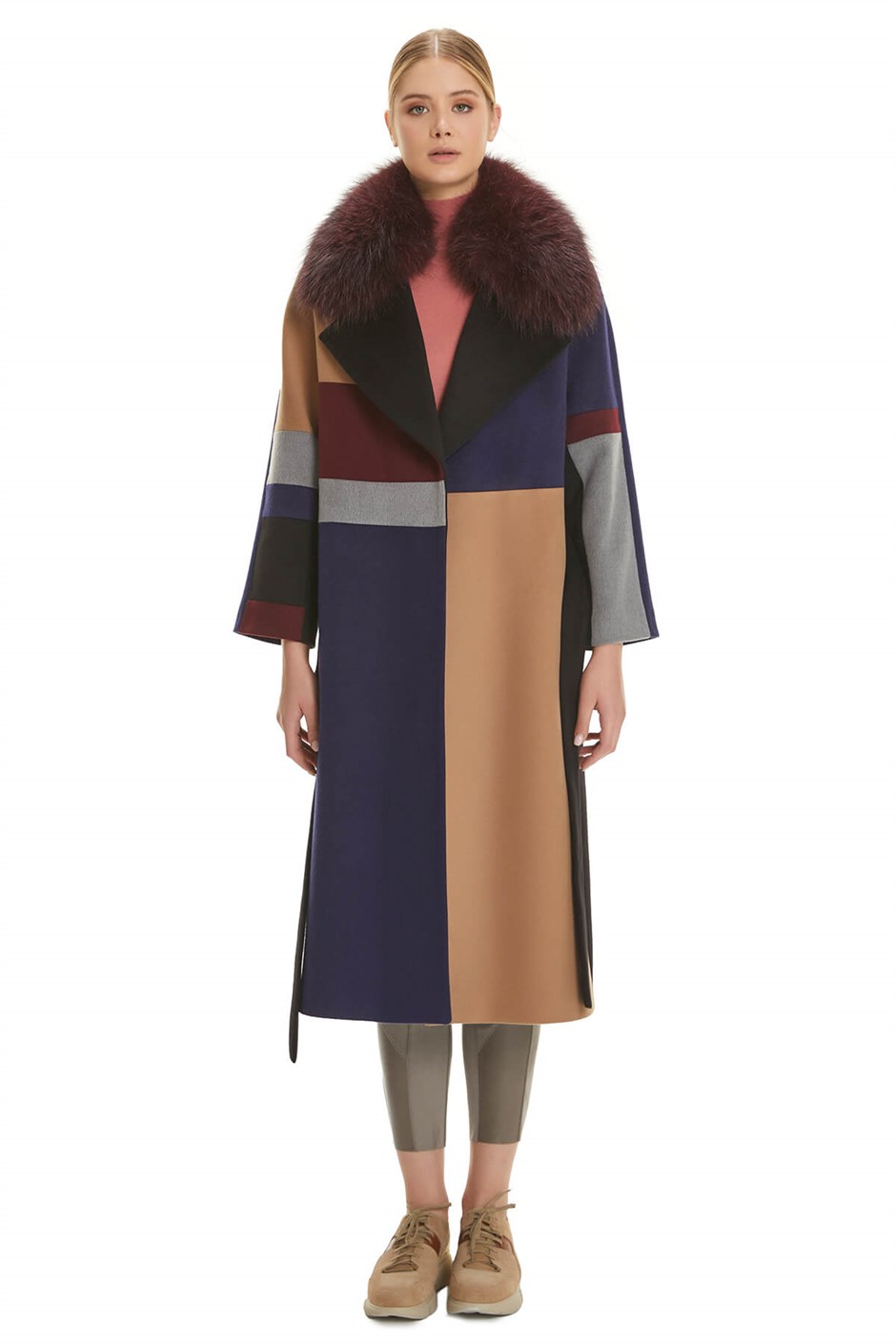 Shaky Women's Textile Coat with Fox trimming Black