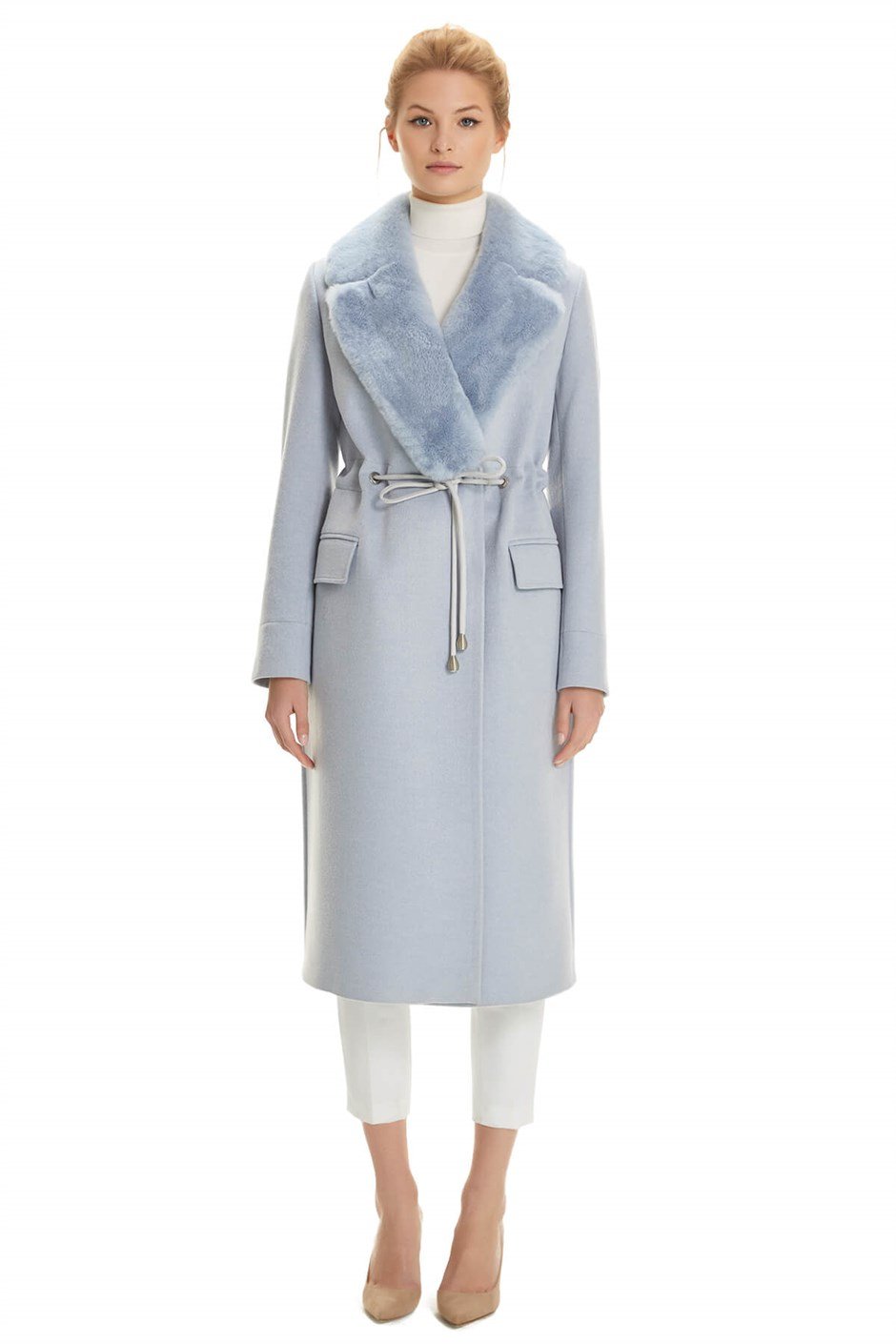 Shaky Women's Textile Coat with Rex trimming Baby Blues