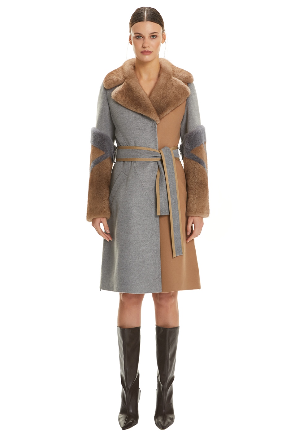 Shaky Women's Textile Short Coat with Mink trimming