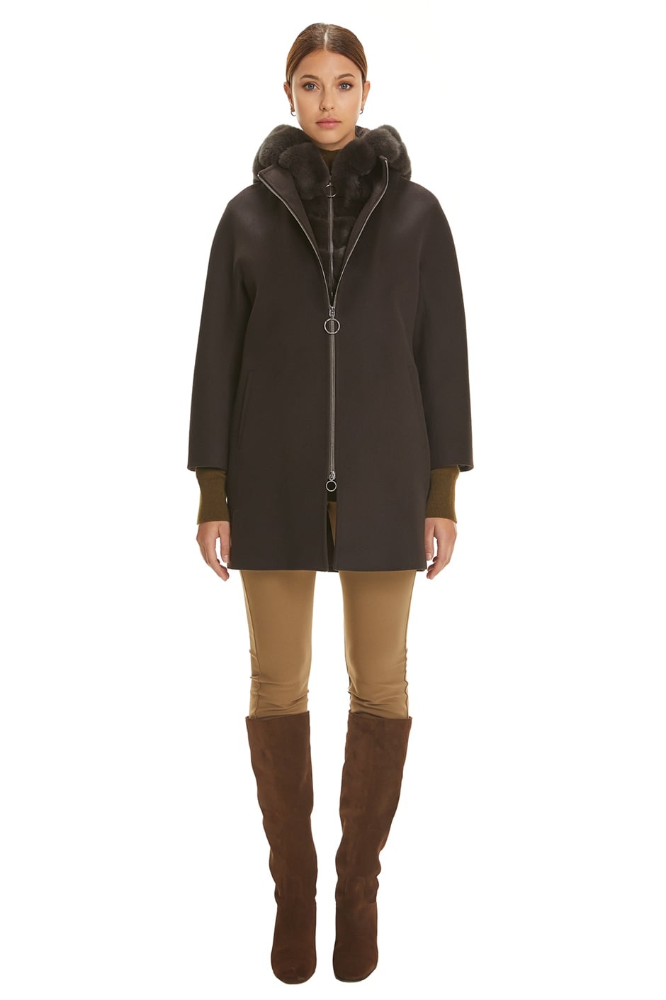 Shaky Women's Textile Short Coat with Rex trimming