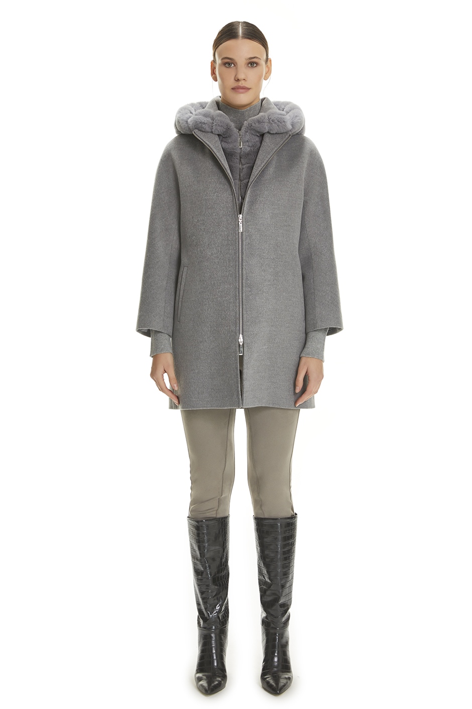 Shaky Women's Textile Short Coat with Rex trimming