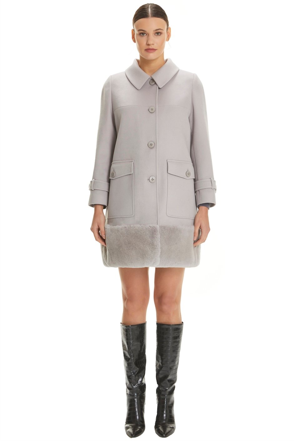 Shaky Women's Textile Short Coat with Rex trimming