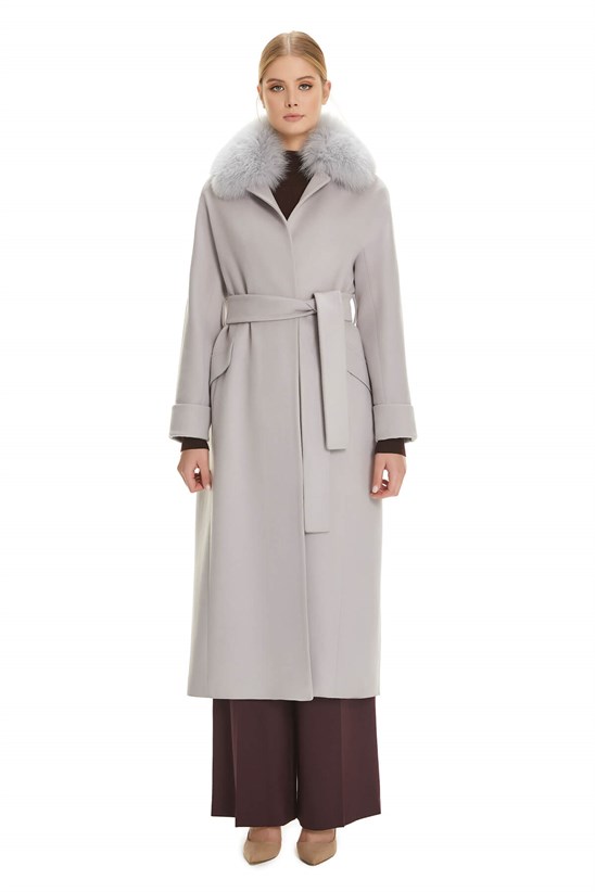 Shaky Women's Textile Coat with Fox trimming A.Grey