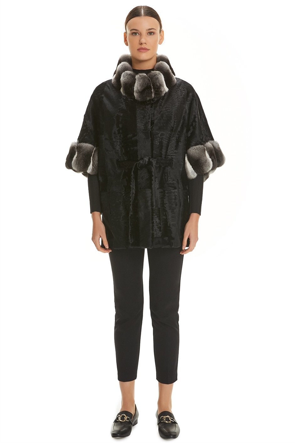 Shaky Women's Astraghan Fur Cape with Chinchilla trimming