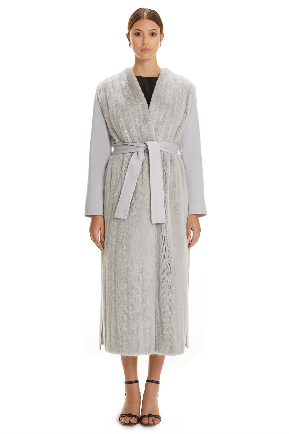 Shaky Women's Isea 95% Wool 5% Cashmere Fabric Coat with Mink trimming