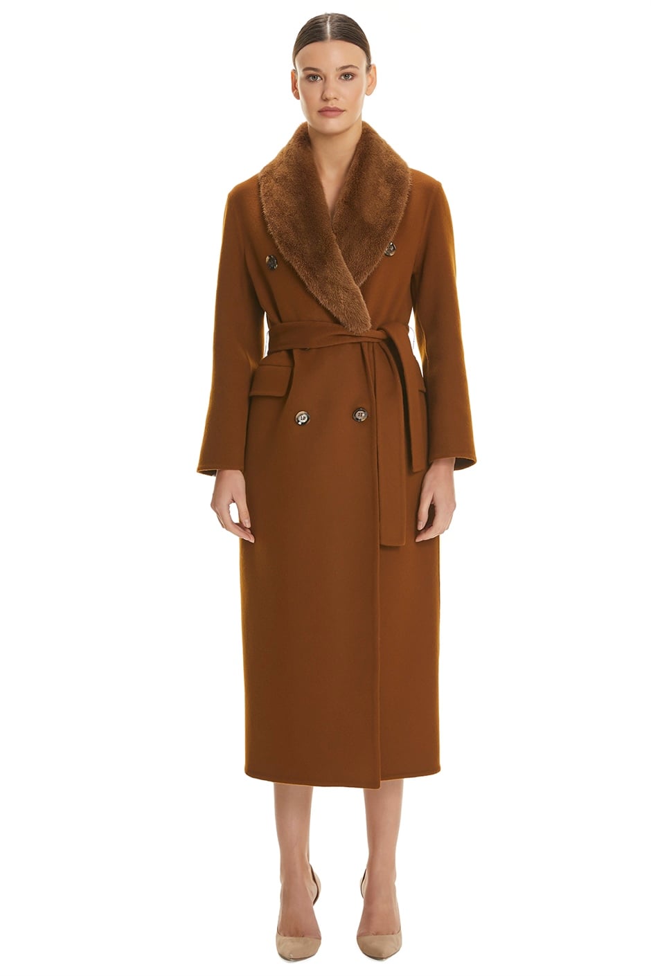 Shaky Women's Isea 95% Wool 5% Cashmere Fabric Coat with Mink trimming