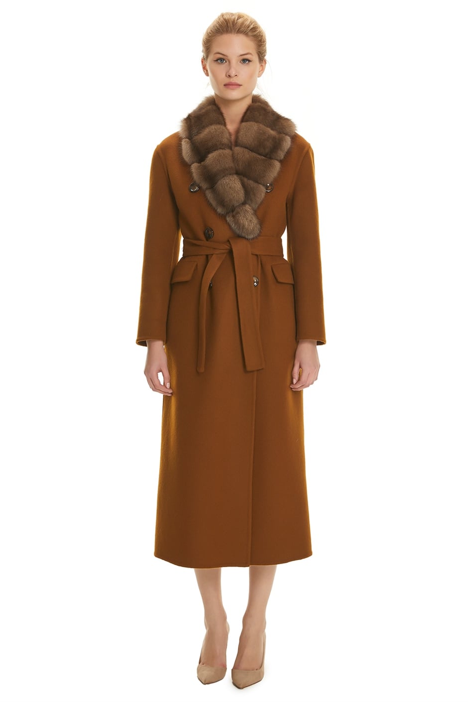Shaky Women's Isea 95% Wool 5% Cashmere Fabric Coat with Sable trimming