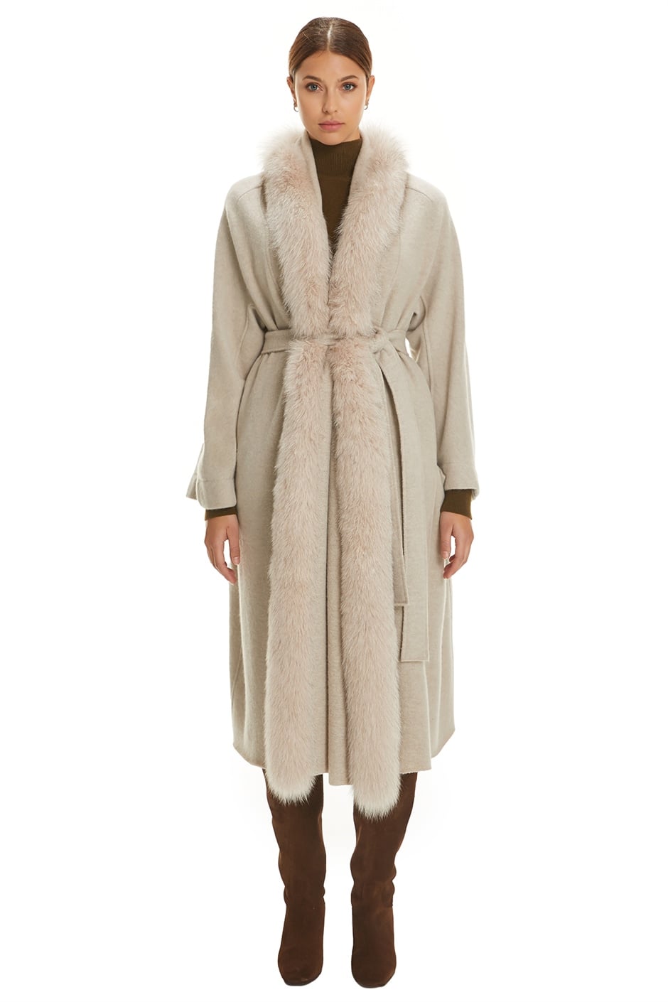 Shaky Women's Knitted Coat with Fox trimming