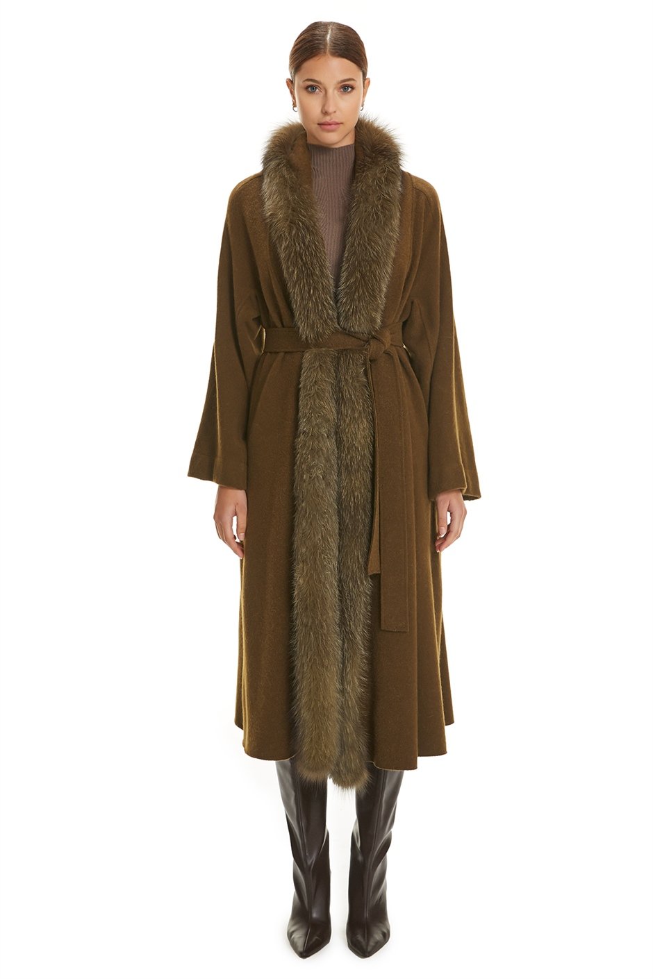 Shaky Women's Knitted Coat with Fox trimming