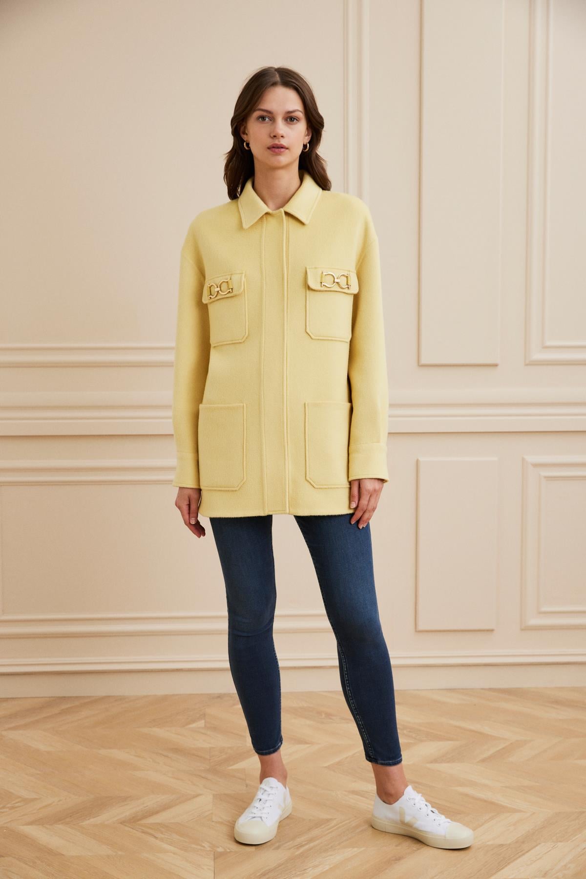 Shaky Women's Lanificio Colombo 100% Cashmere Fabric Jacket Yellow