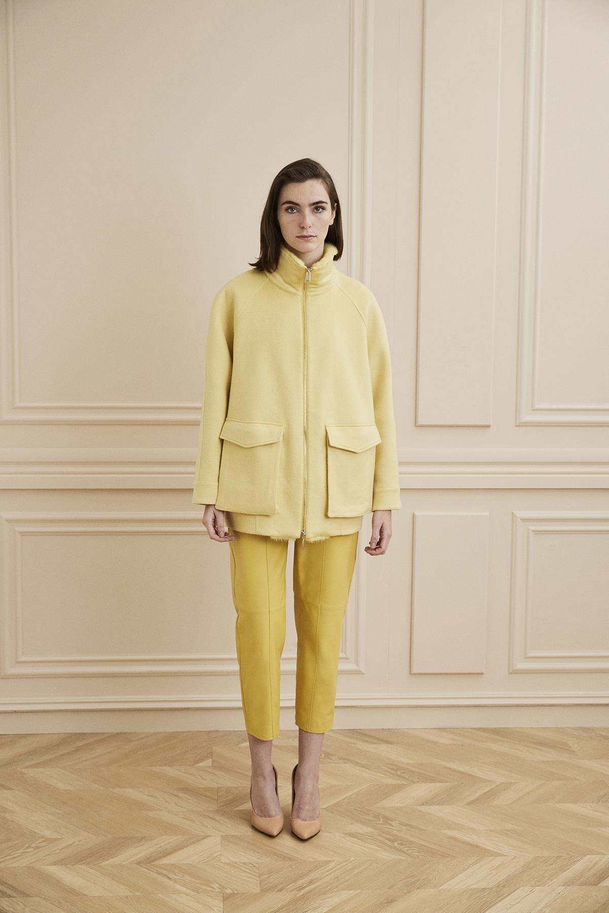 Shaky Women's Lanificio Colombo 100% Cashmere Fabric Jacket With Mink Trimming Yellow