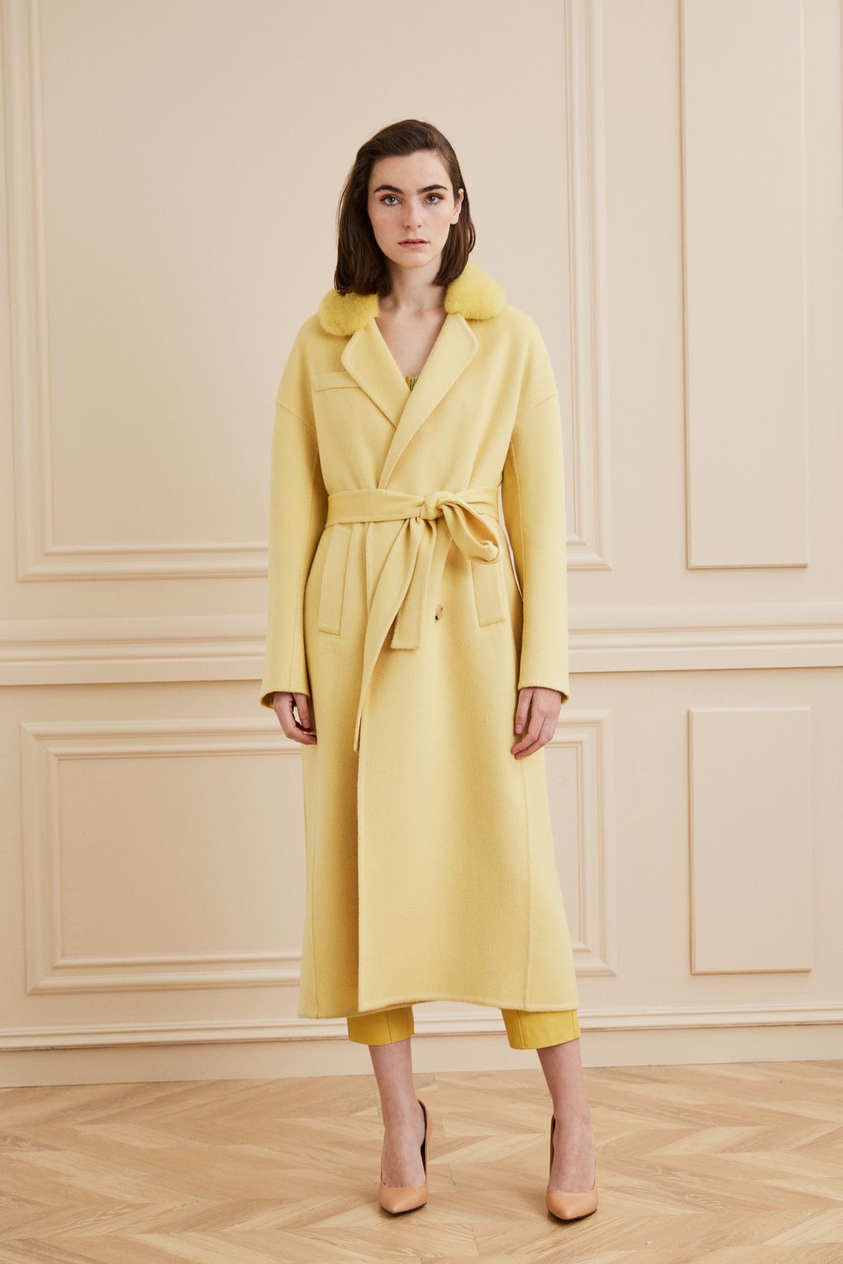 Shaky Women's Lanificio Colombo 100% Cashmere Fabric Coat With Mink Trimming Yellow