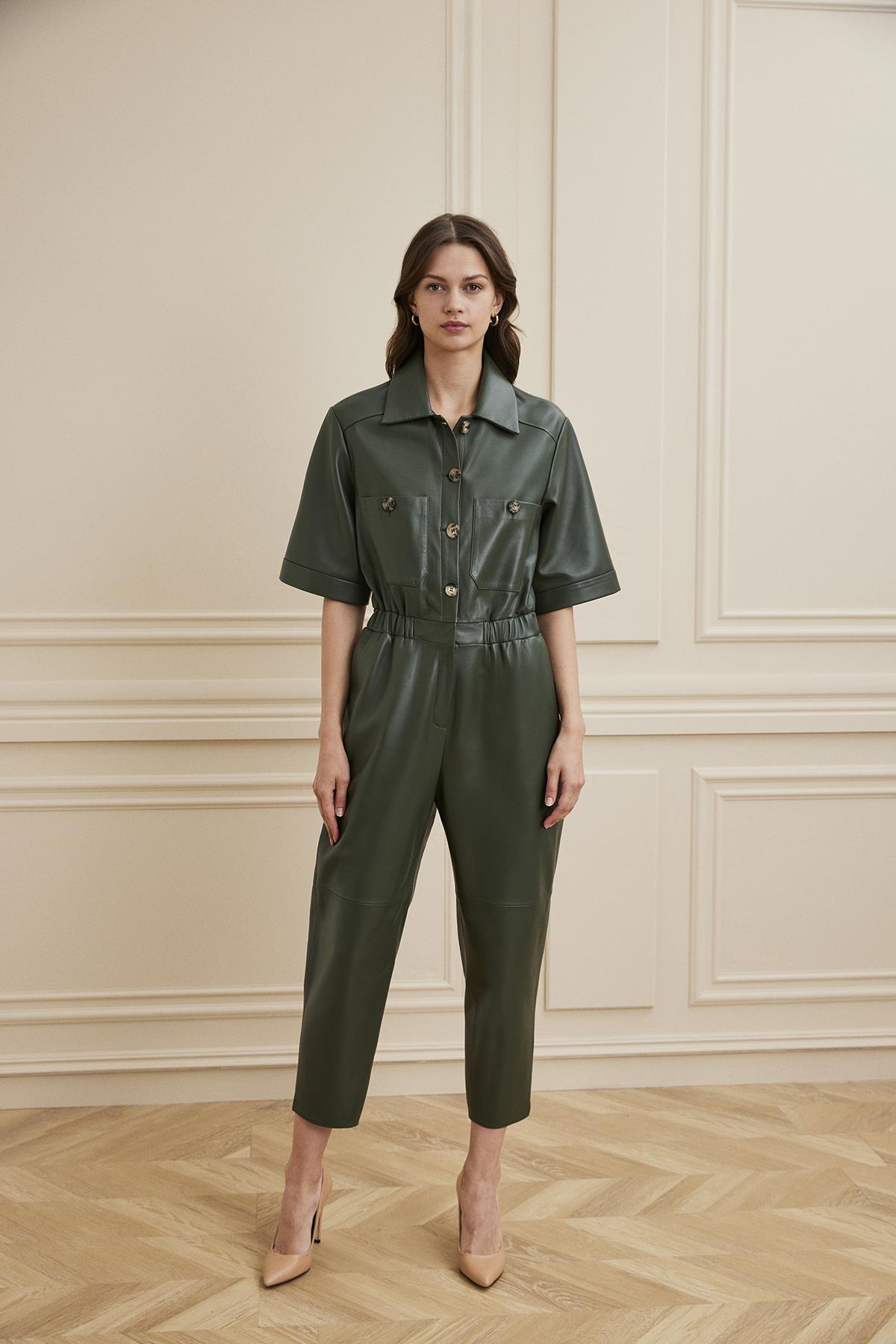 Shaky Women's Leather Overalls Olive