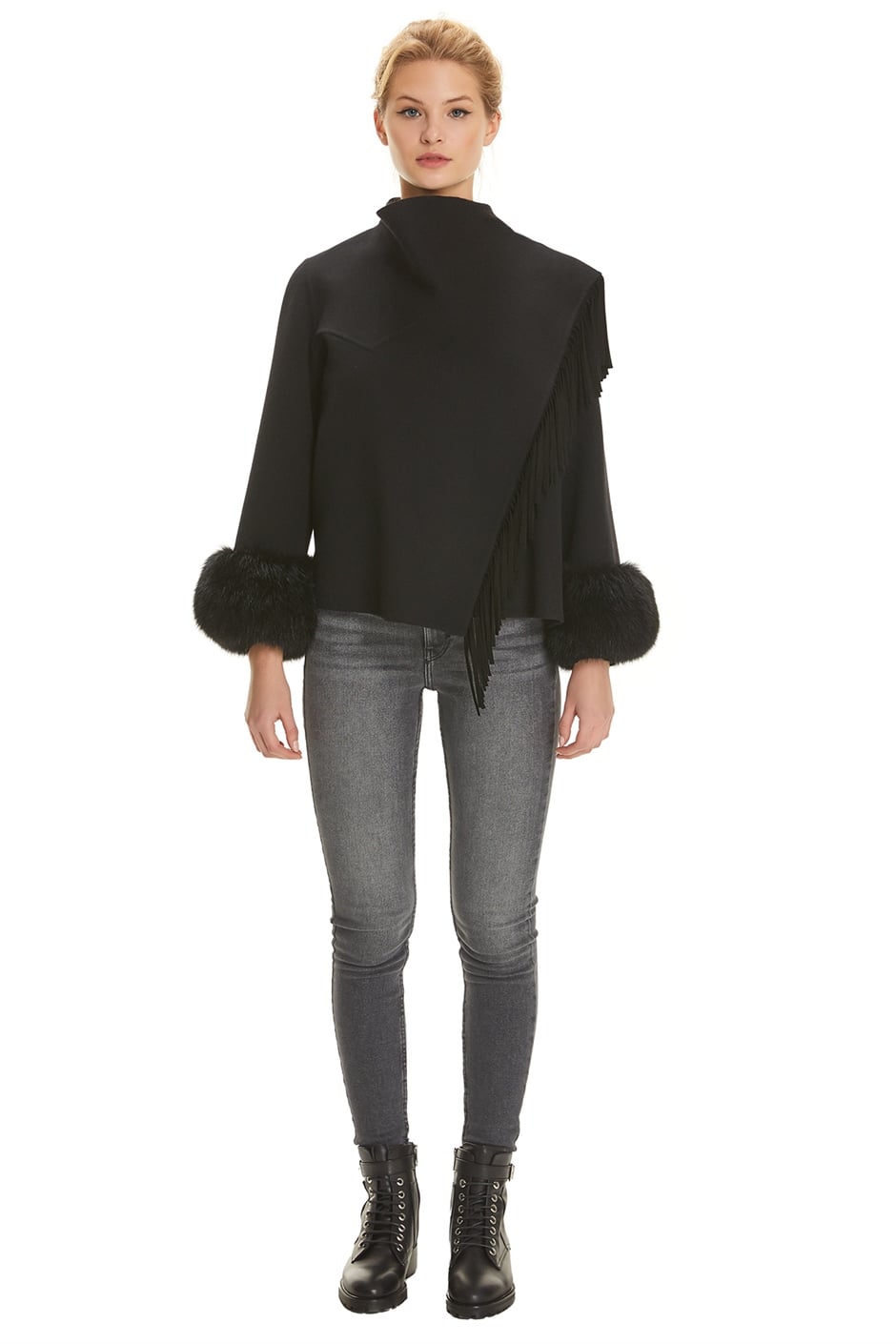 Shaky Women's Loro Piana 100% Wool Fabric Jacket with Fox trimming