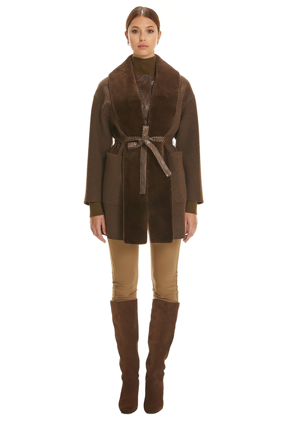 Shaky Women's Loro Piana 100% Wool Fabric Short Coat with Mink trimming