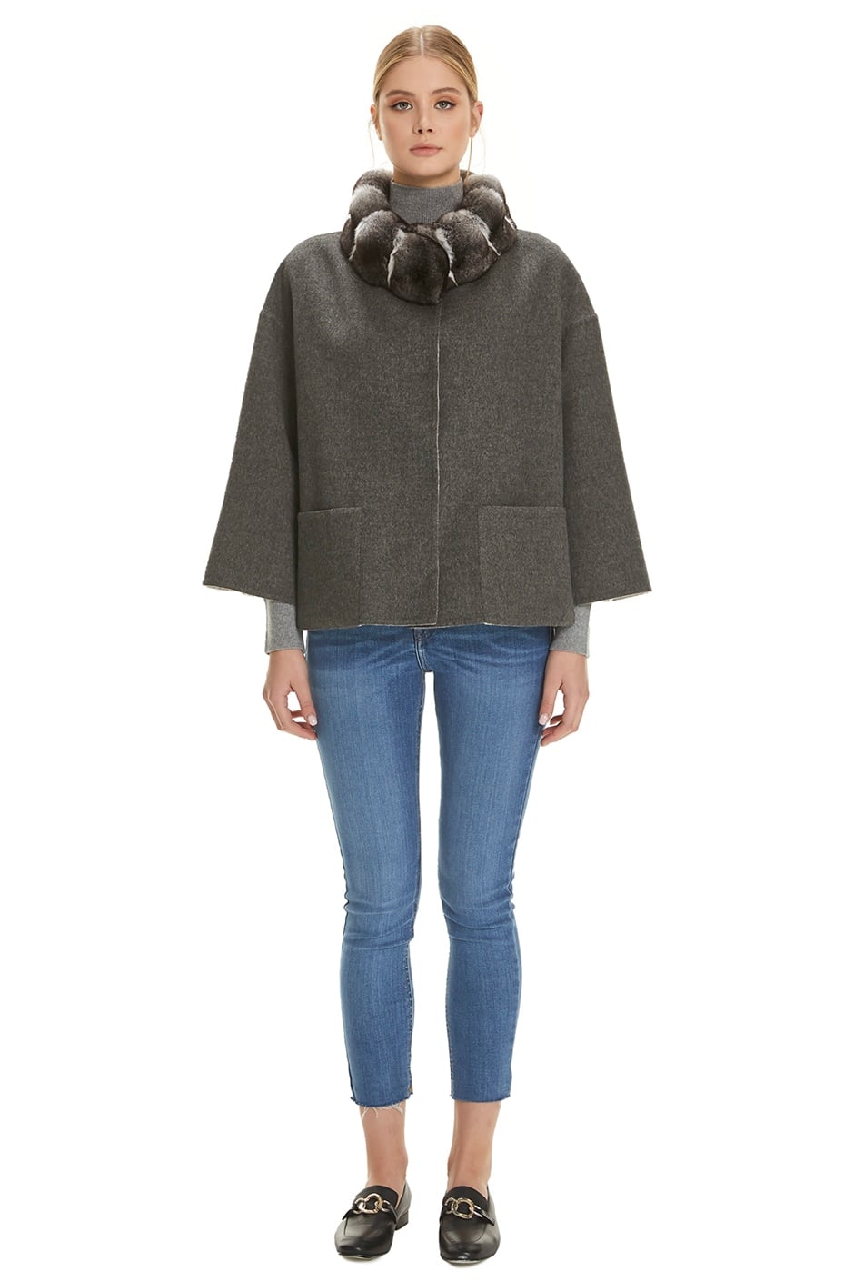 Shaky Women's Loro Piana 100% Wool Fabric Jacket with Chinchilla trimming
