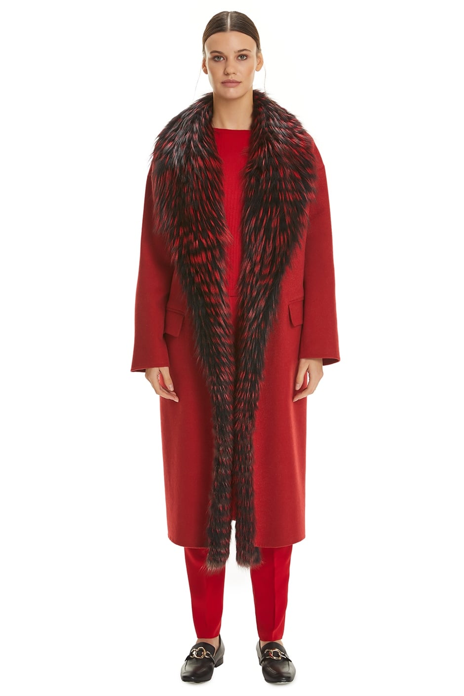Shaky Women's Loro Piana 100% Wool Fabric Coat with Fox and Leather trimming