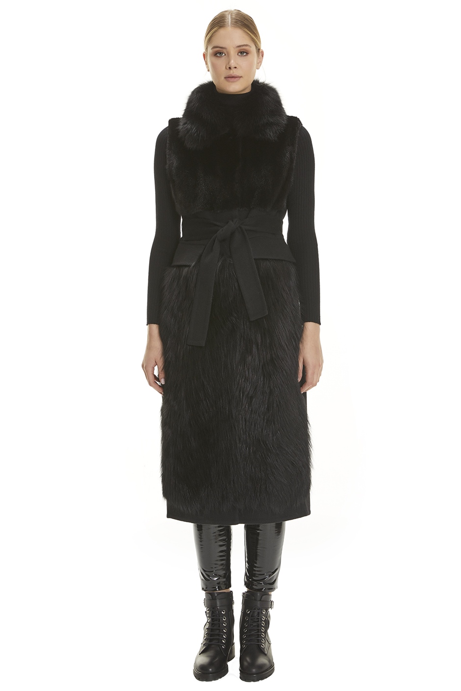 Shaky Women's Loro Piana 100% Wool Fabric Waistcoat with Mink and Fox trimming