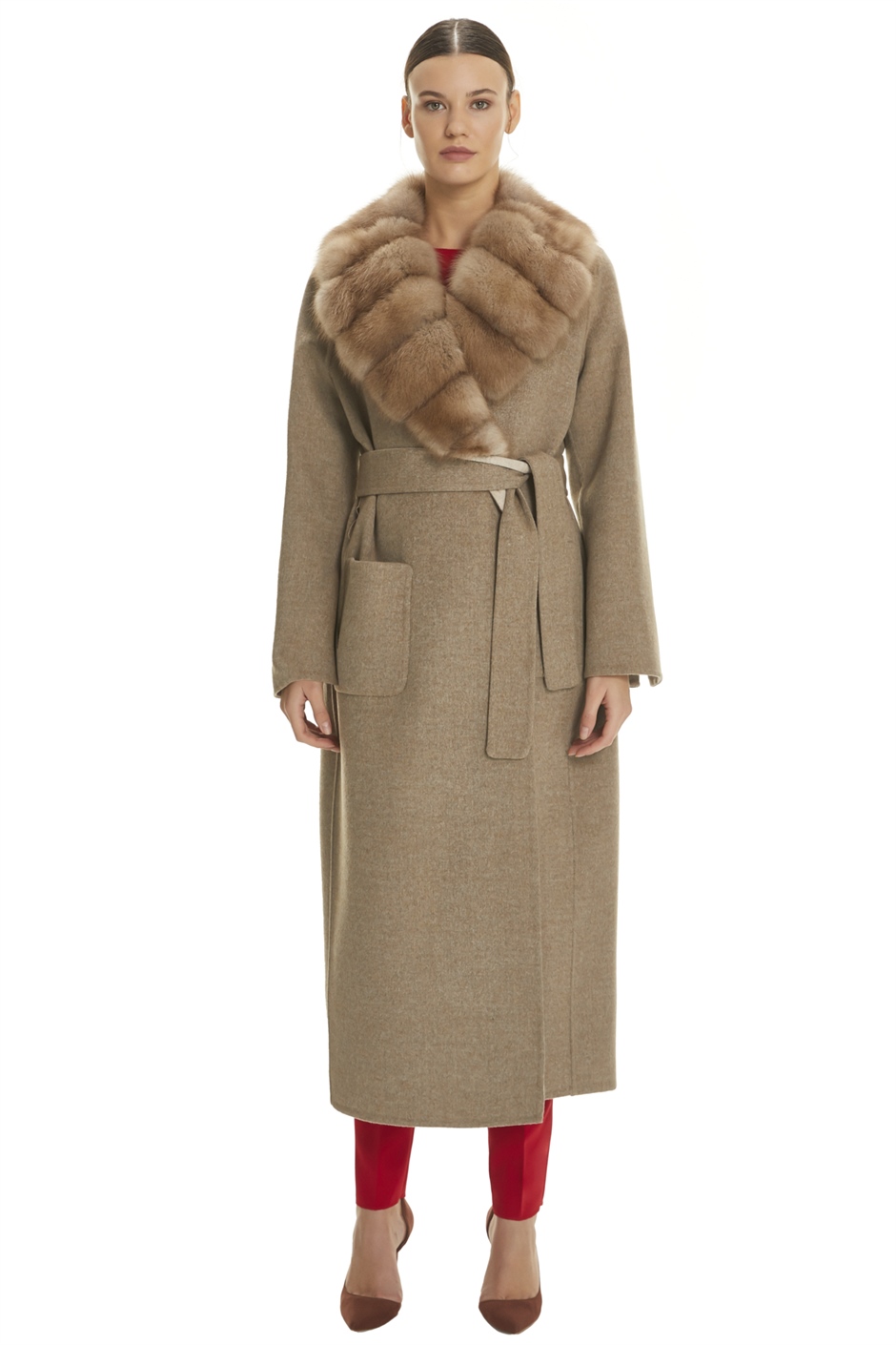 Shaky Women's Loro Piana 100% Wool Fabric Coat with Sable trimming