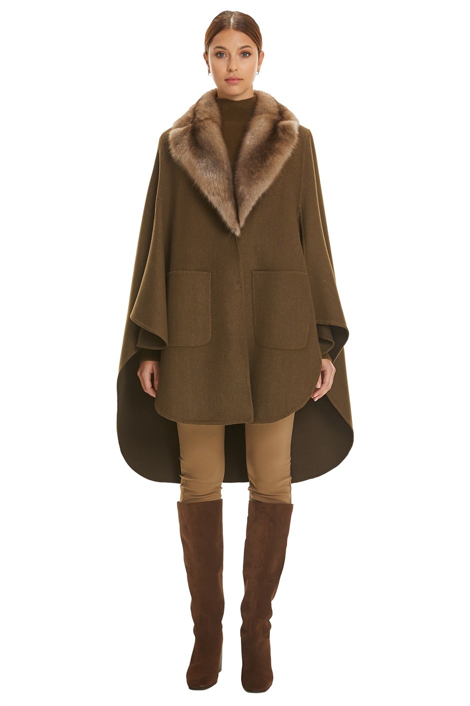 Shaky Women's Loro Piana 100% Wool Fabric Cape with Sable trimming