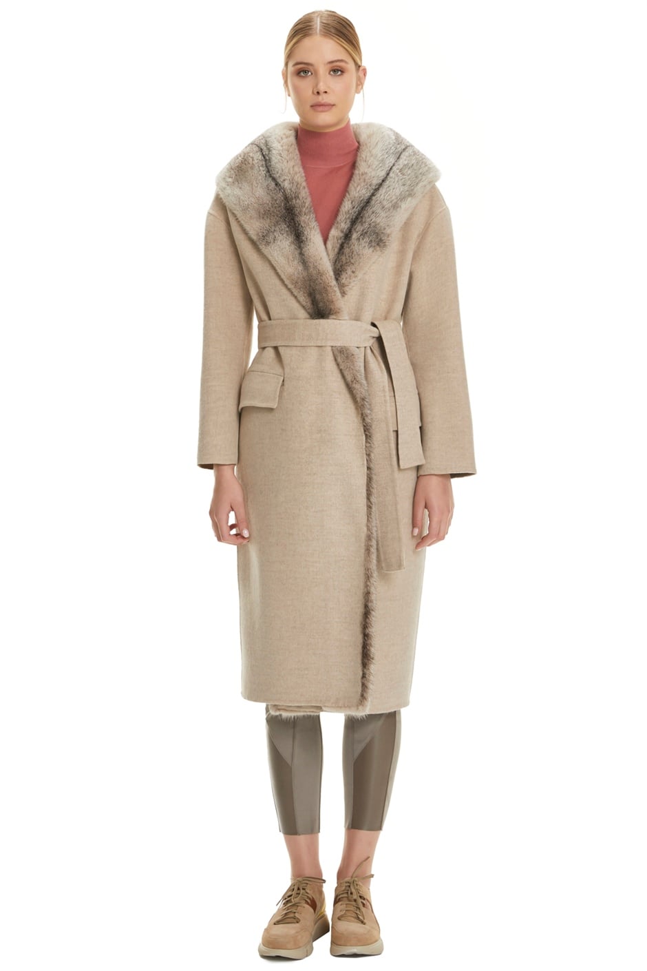 Shaky Women's Loro Piana 100% Wool Fabric Coat with Mink trimming