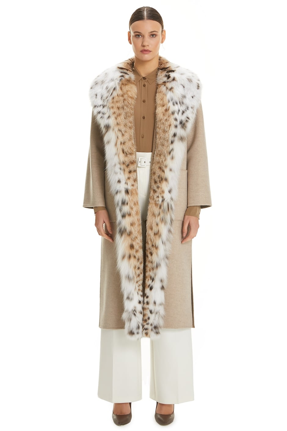 Shaky Women's Loro Piana 100% Wool Fabric Coat with Lynx trimming
