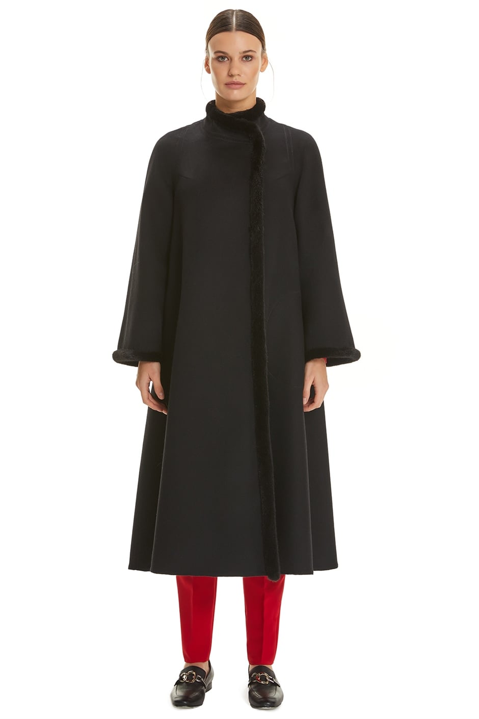 Shaky Women's Loro Piana 100% Wool Fabric Coat with Mink trimming