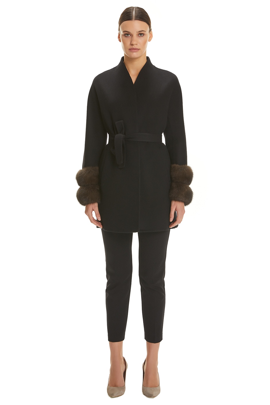 Shaky Women's Loro Piana 100% Wool Fabric Short Coat with Sable trimming