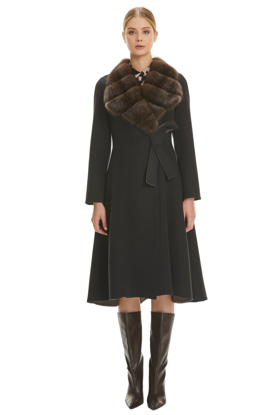 Shaky Women's Loro Piana 100% Wool Fabric Short Coat with Sable trimming