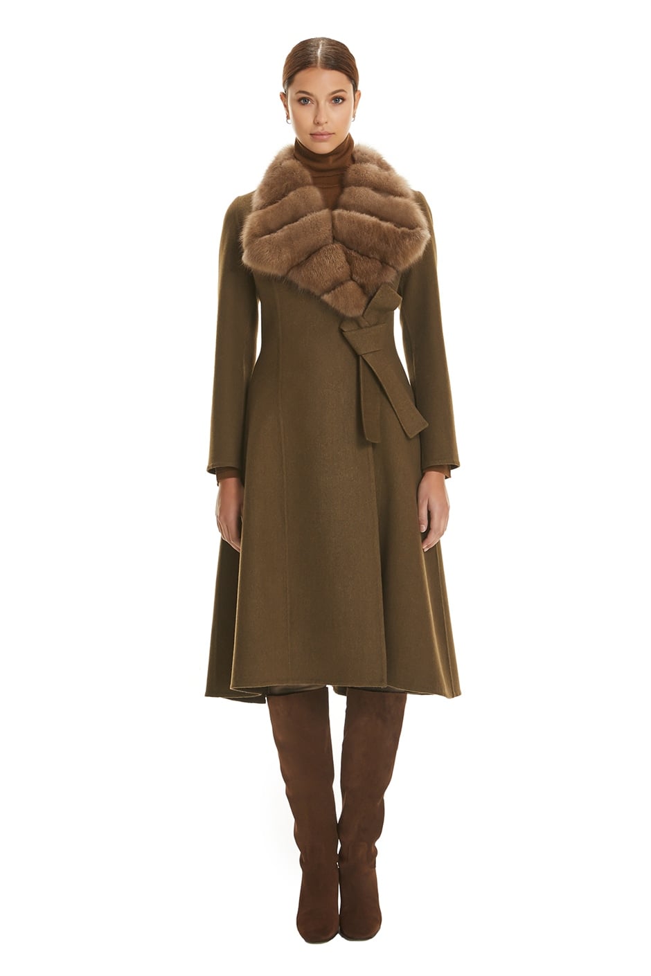 Shaky Women's Loro Piana 100% Wool Fabric Short Coat with Sable trimming