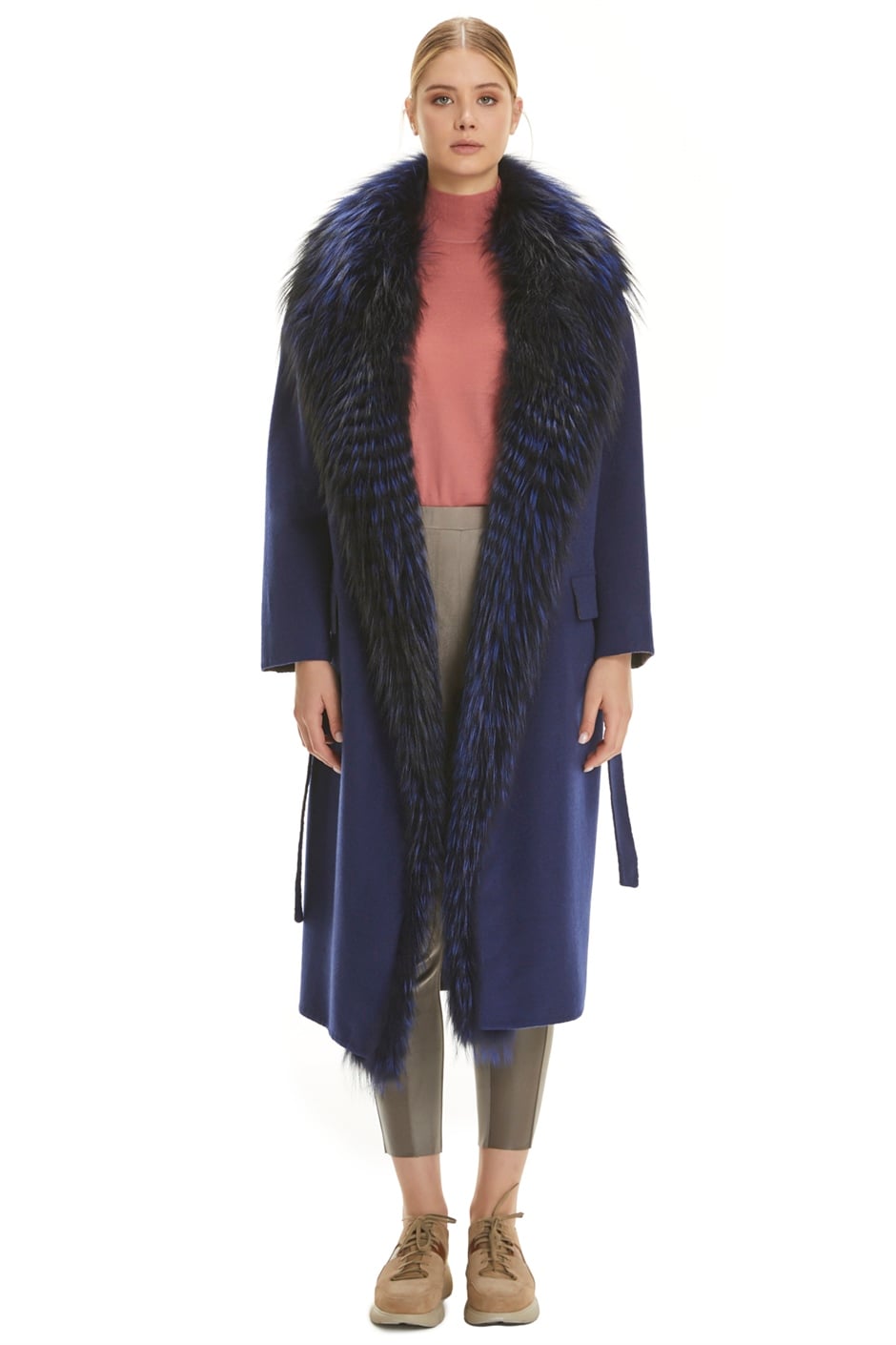 Shaky Women's Loro Piana 100% Wool Fabric Coat with Fox trimming