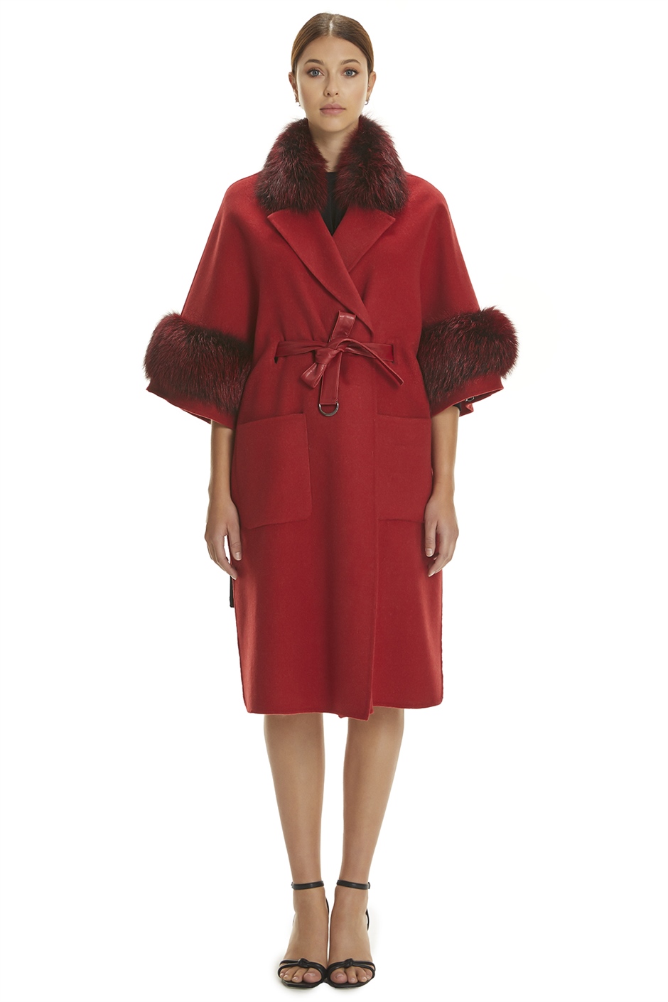 Shaky Women's Loro Piana 100% Wool Fabric Coat with Fox trimming