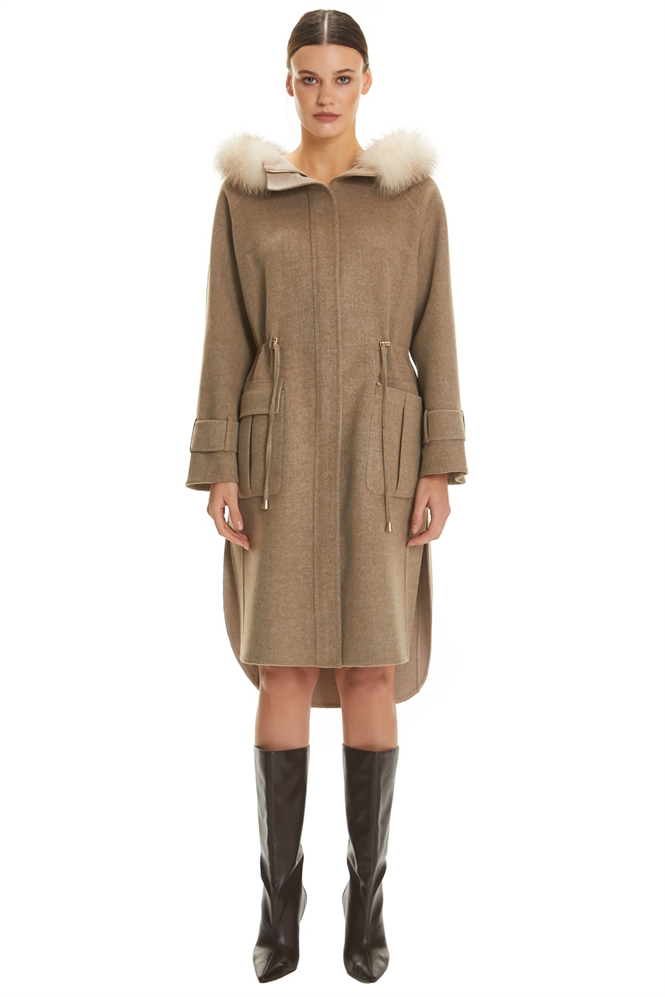 Shaky Women's Loro Piana 100% Wool Fabric Short Coat with Fox trimming