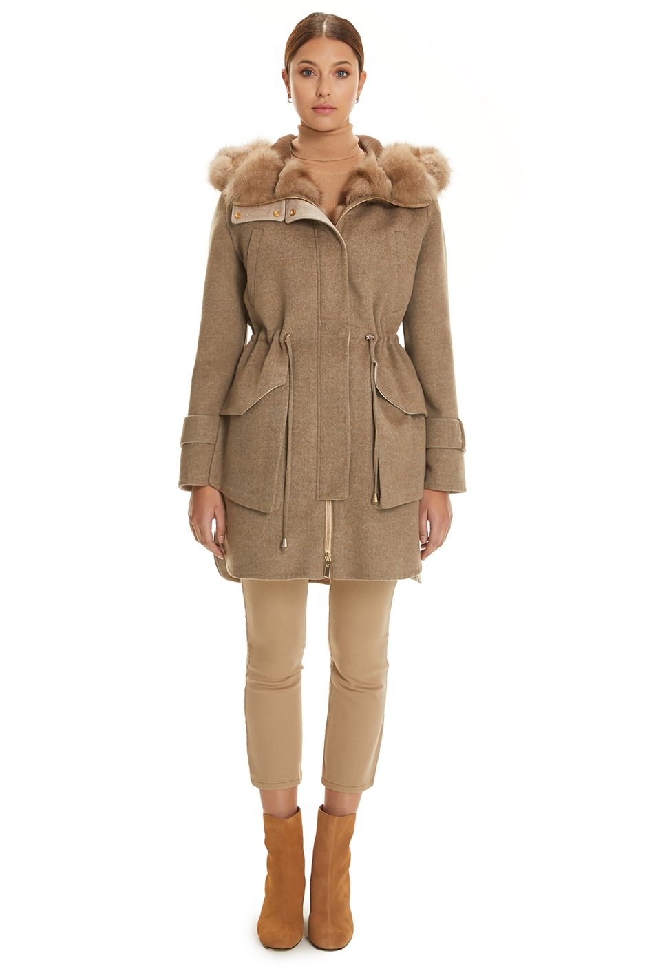 Shaky Women's Loro Piana 100% Wool Fabric Short Coat with Mink,Sable trimming