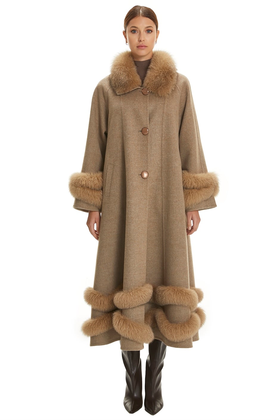 Shaky Women's Loro Piana 100% Wool Fabric Coat with Fox trimming
