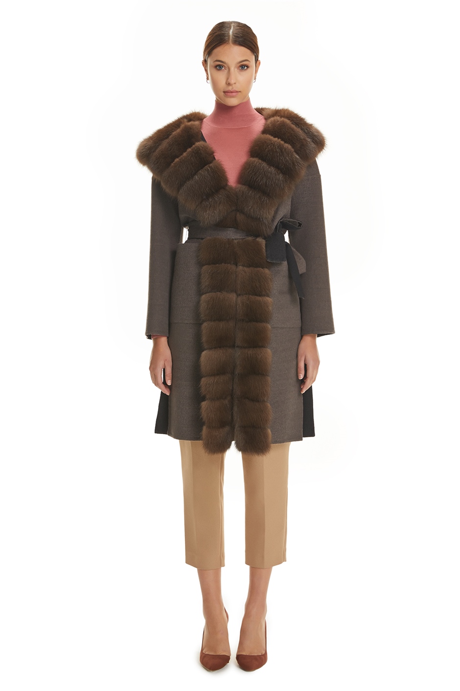 Shaky Women's Loro Piana 100% Wool Fabric Short Coat with Sable trimming