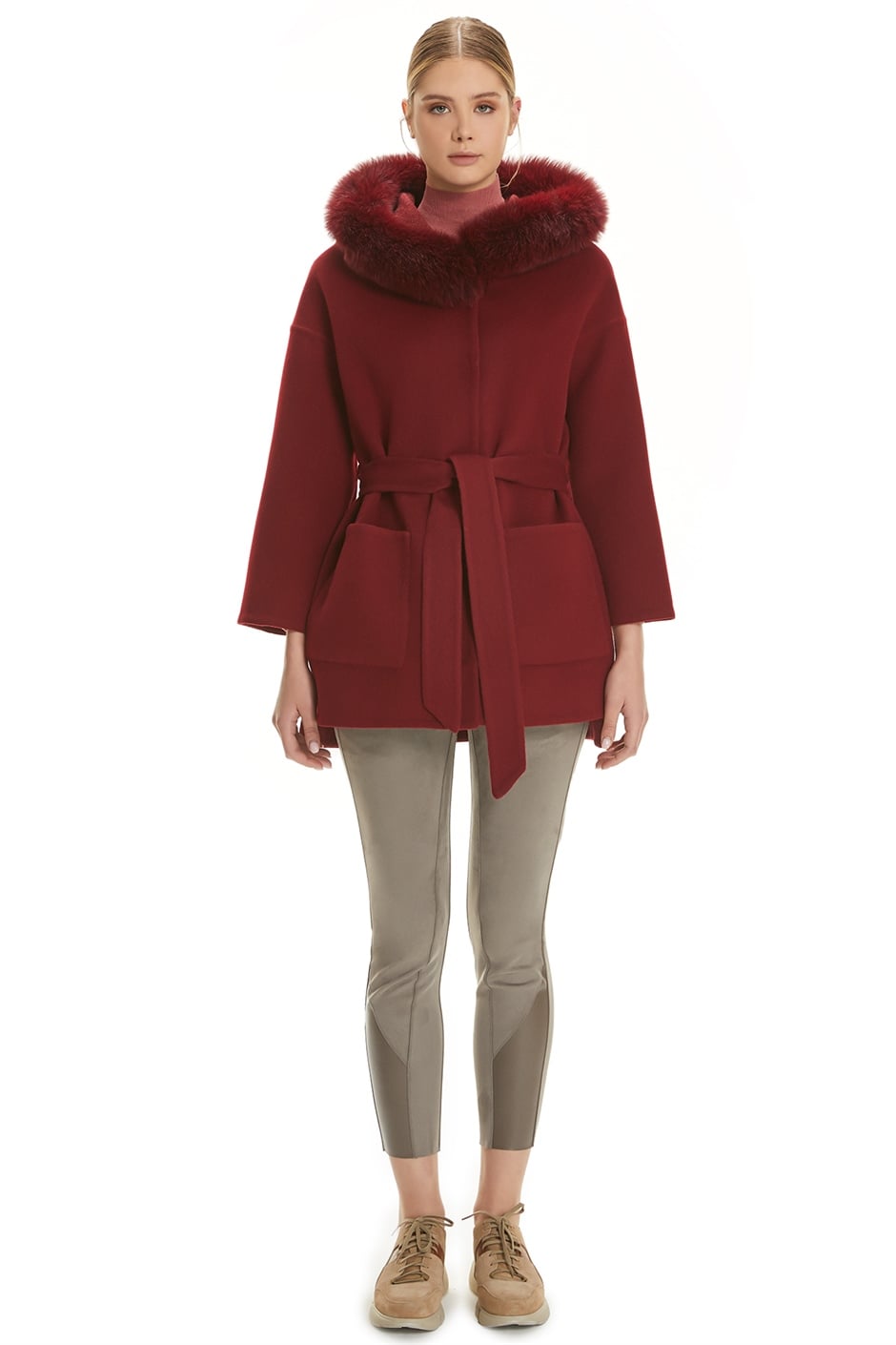 Shaky Women's Loro Piana 100% Wool Fabric Short Coat with Fox trimming