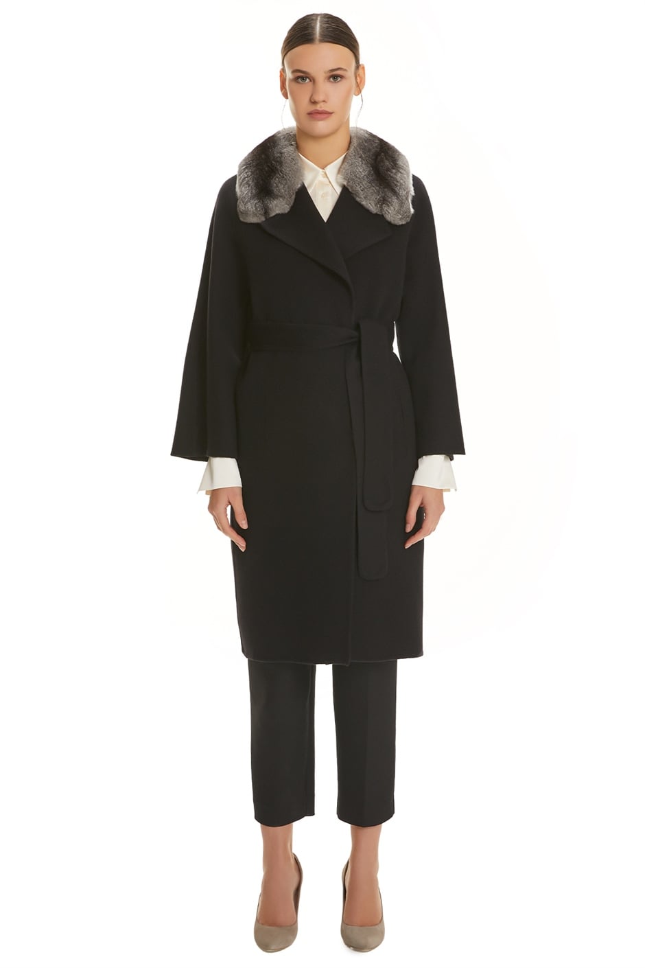 Shaky Women's Loro Piana 100% Wool Fabric Coat with Chinchilla trimming