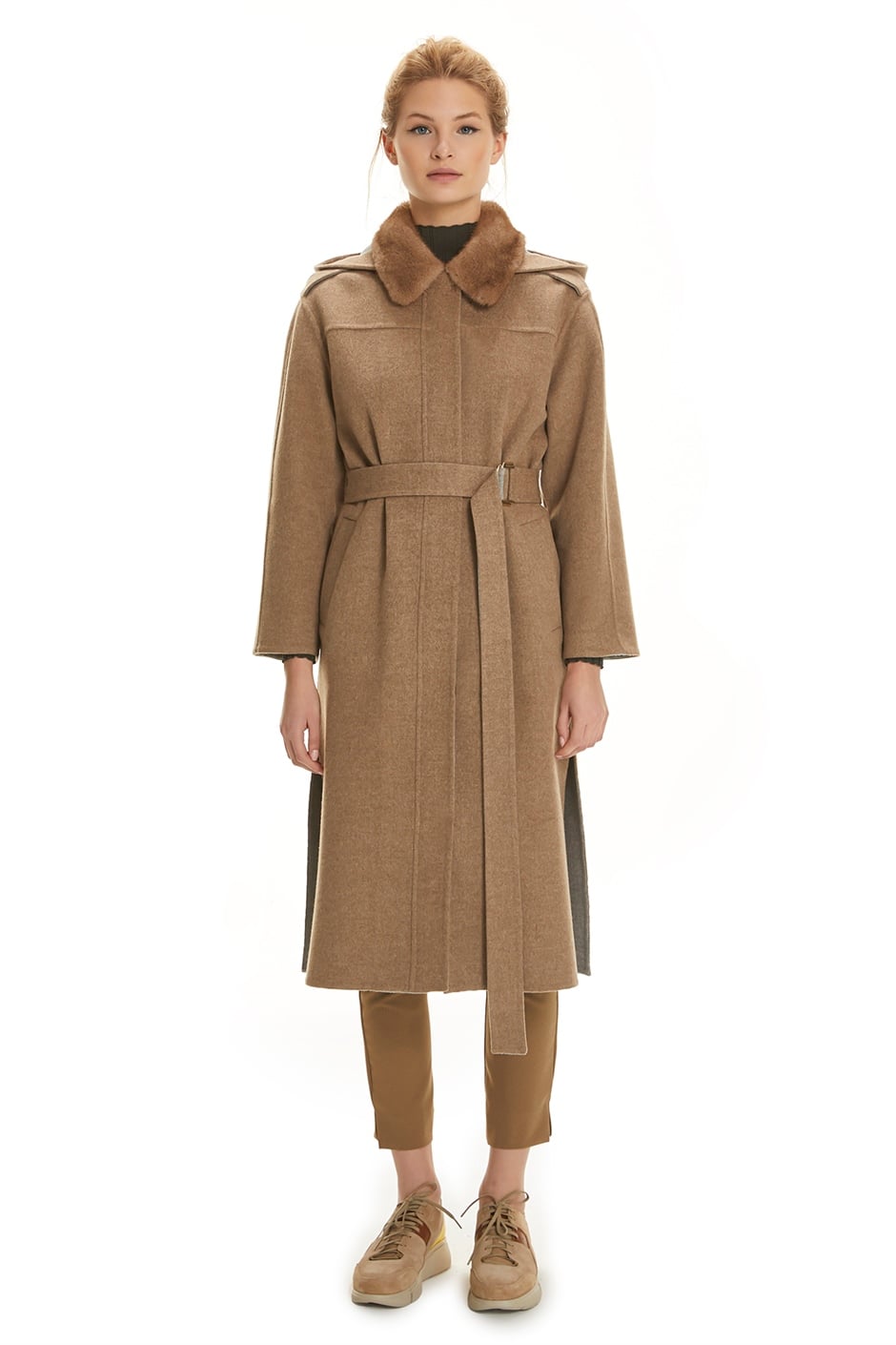 Shaky Women's Loro Piana 100% Wool Fabric Coat with Mink trimming