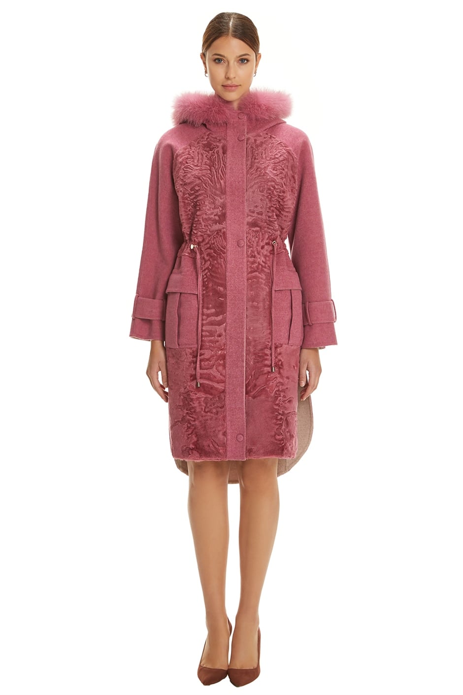 Shaky Women's Loro Piana 100% Wool Fabric Short Coat with Astraghan trimming