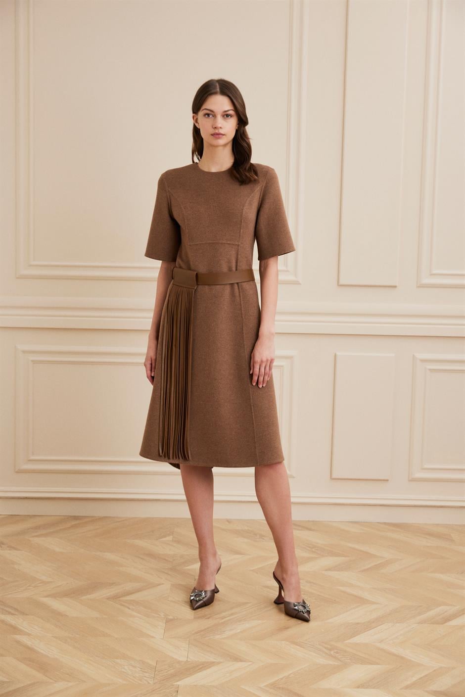Shaky Women's Loro Piana 97% Wool 3% Cashmere Fabric Dress Brown
