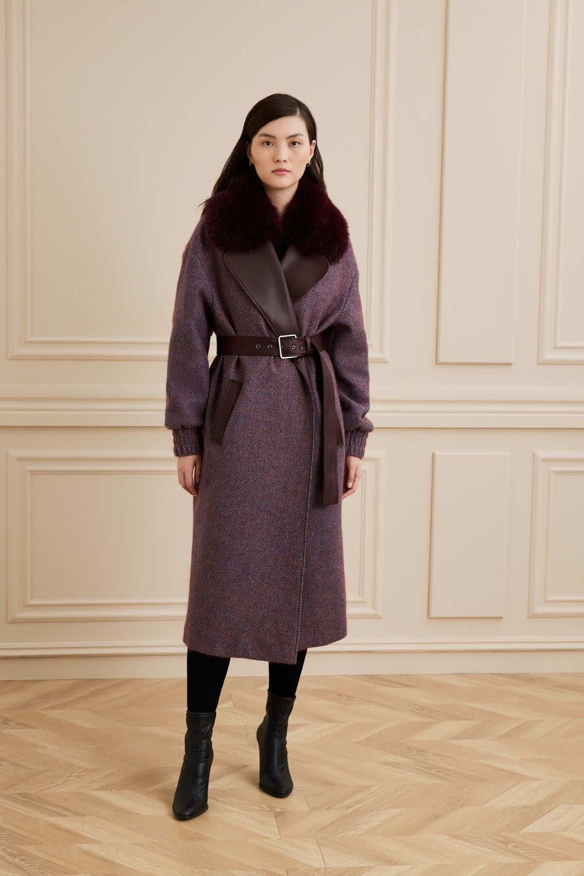 Shaky Women's Marini Industrie Spa 72%Wv14%Wm8%Ws6%Pa Coat With Fox Trimming Purple Pat/Col.1111